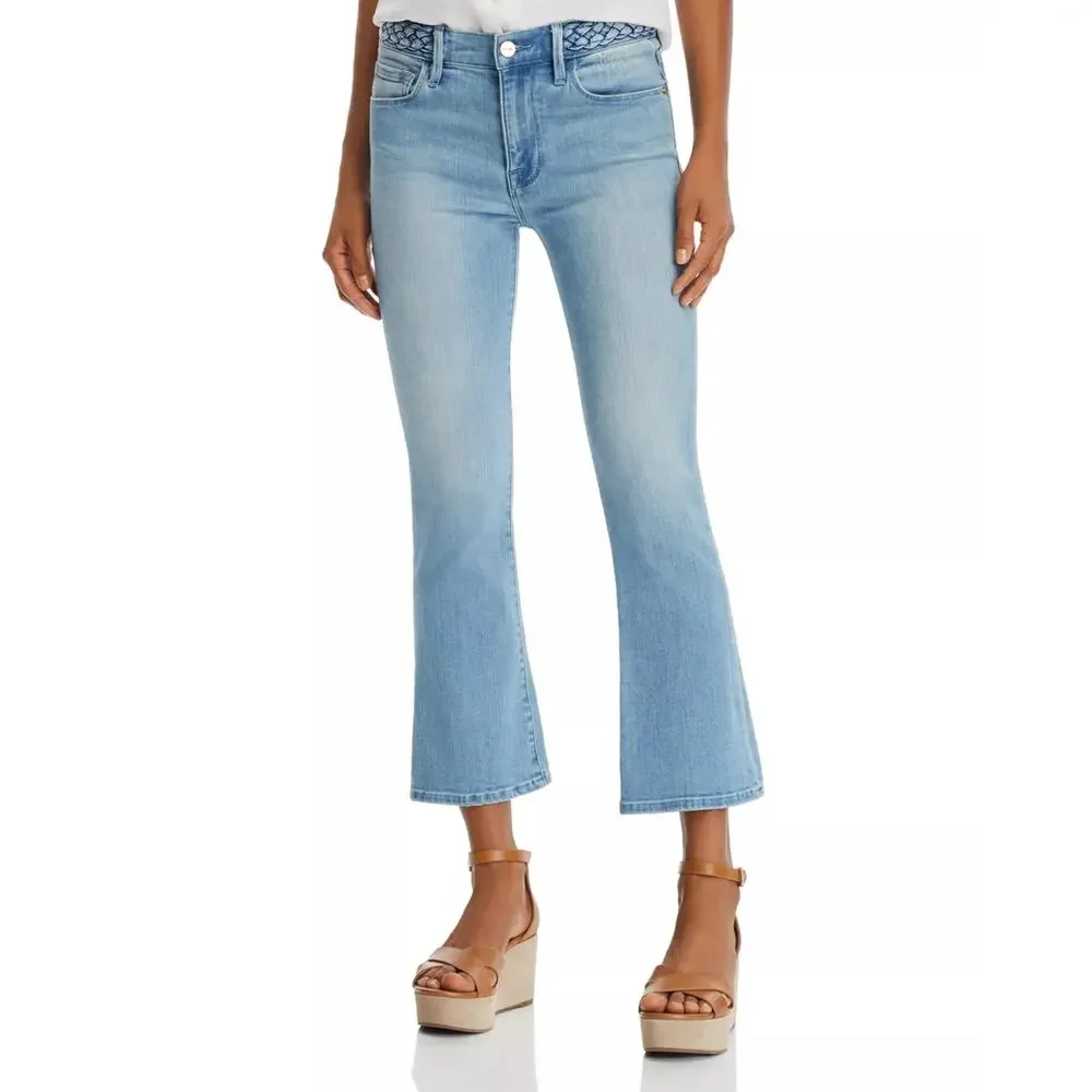 FRAME Le Crop Mini Boot Jeans Light Wash Braided Waist Sz 29 Summer Cropped - Picture 4 of 11